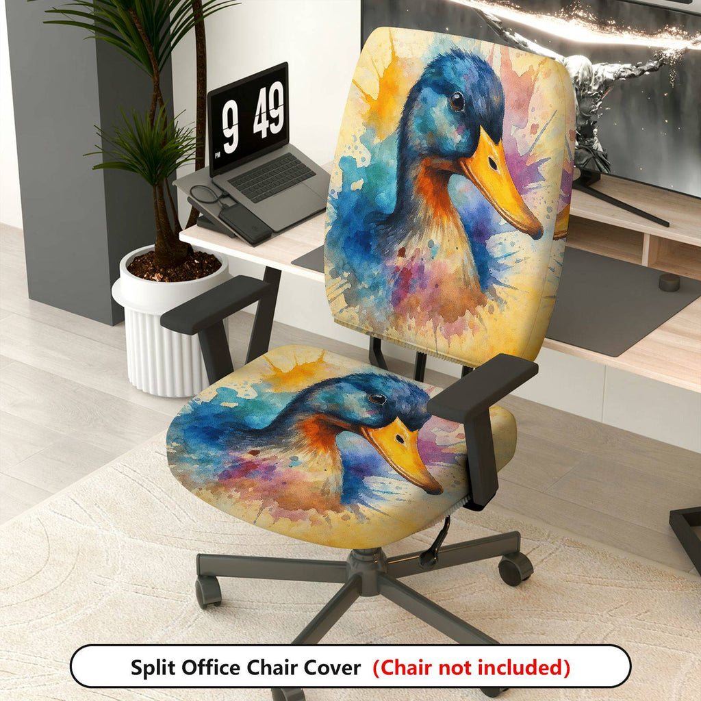 2-Piece Animal Duck Watercolor Art Vibrant Pattern  Computer Chair Cover Set, Seat and Backrest