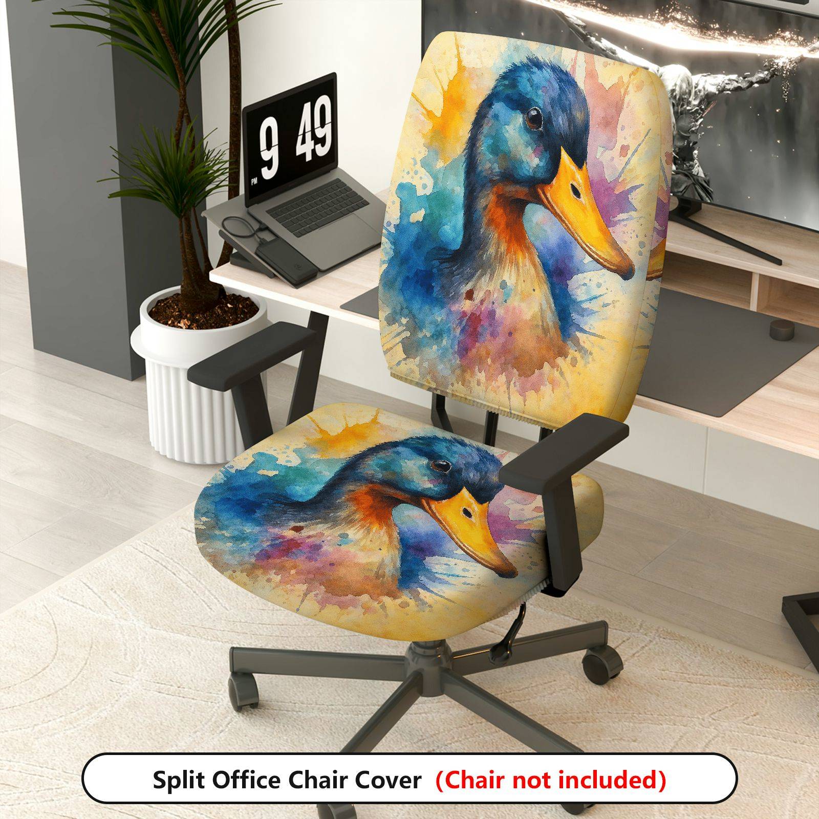2-Piece Animal Duck Watercolor Art Vibrant Pattern  Computer Chair Cover Set, Seat and Backrest