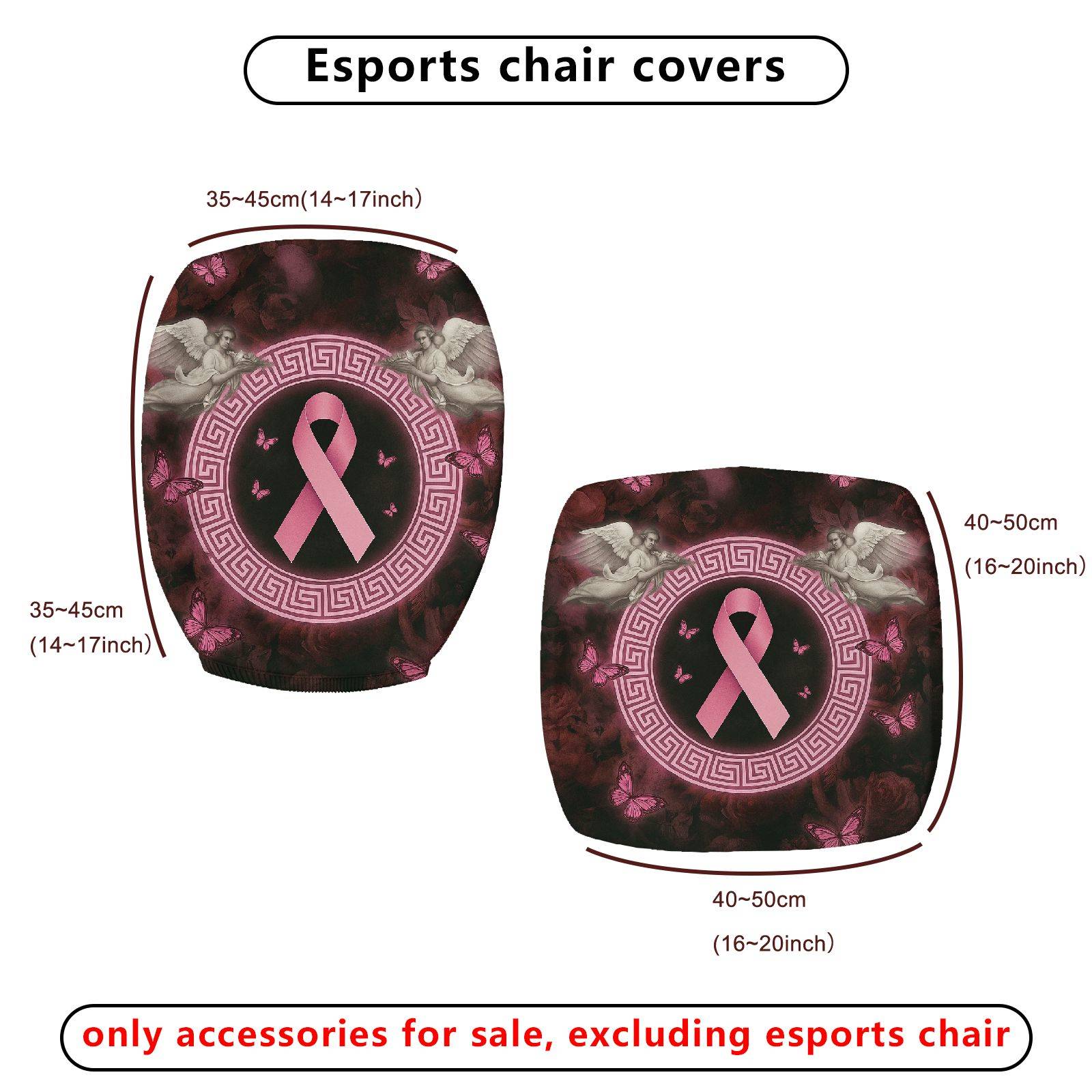 2-Piece Angel Butterfly Ribbon Pattern Pink  Computer Chair Cover Set, Seat and Backrest