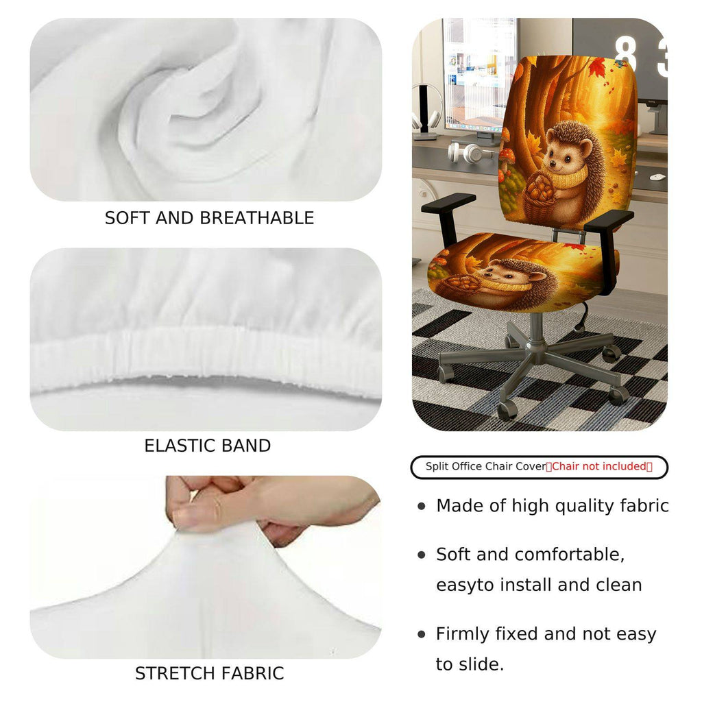 2-Piece Autumn Hedgehog Forest Leaves Harvest  Computer Chair Cover Set, Seat and Backrest