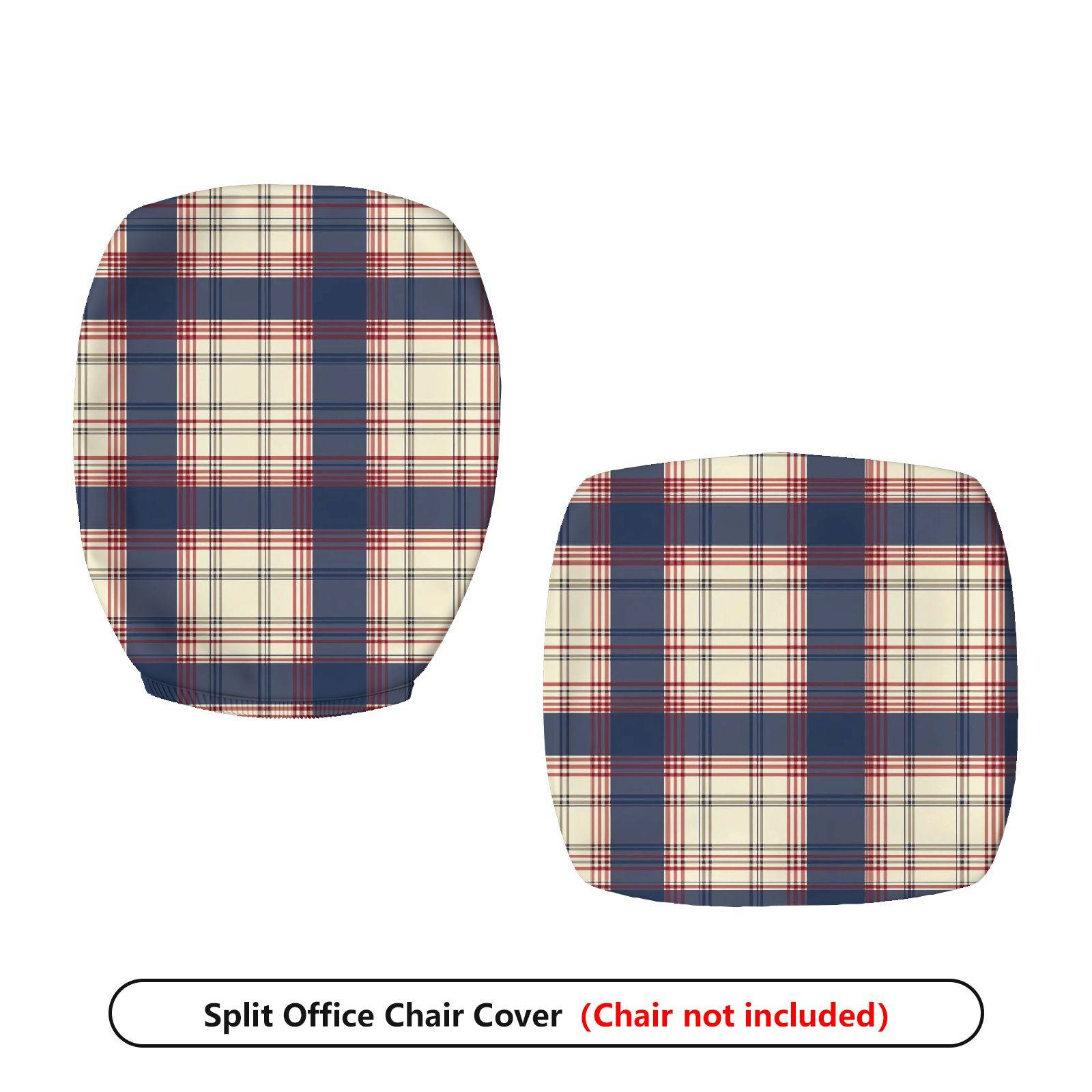 2-Piece Blue Red Plaid Classic Geometric  Computer Chair Cover Set, Seat and Backrest