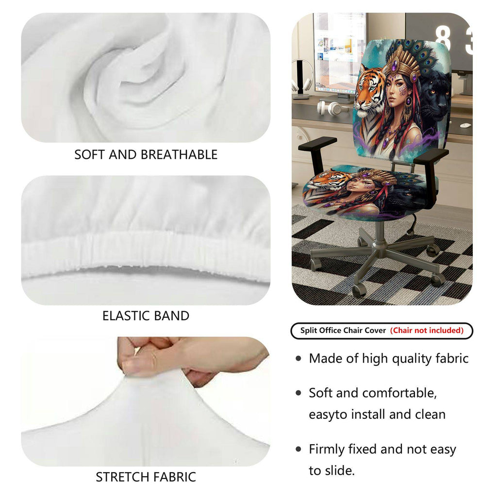 2-Piece Animal Art Tribal Peacock Panther Tiger  Computer Chair Cover Set, Seat and Backrest