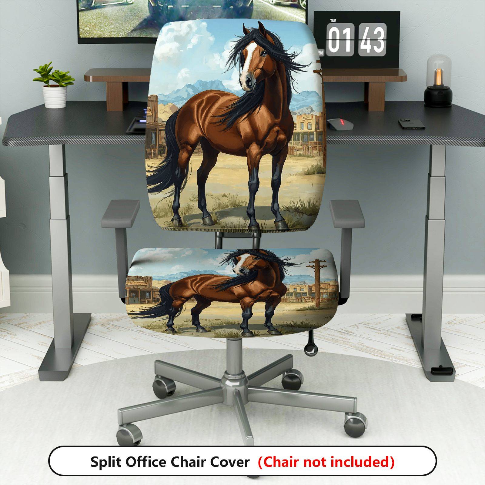 2-Piece Horse Western Country Animal Scenery Nature  Computer Chair Cover Set, Seat and Backrest