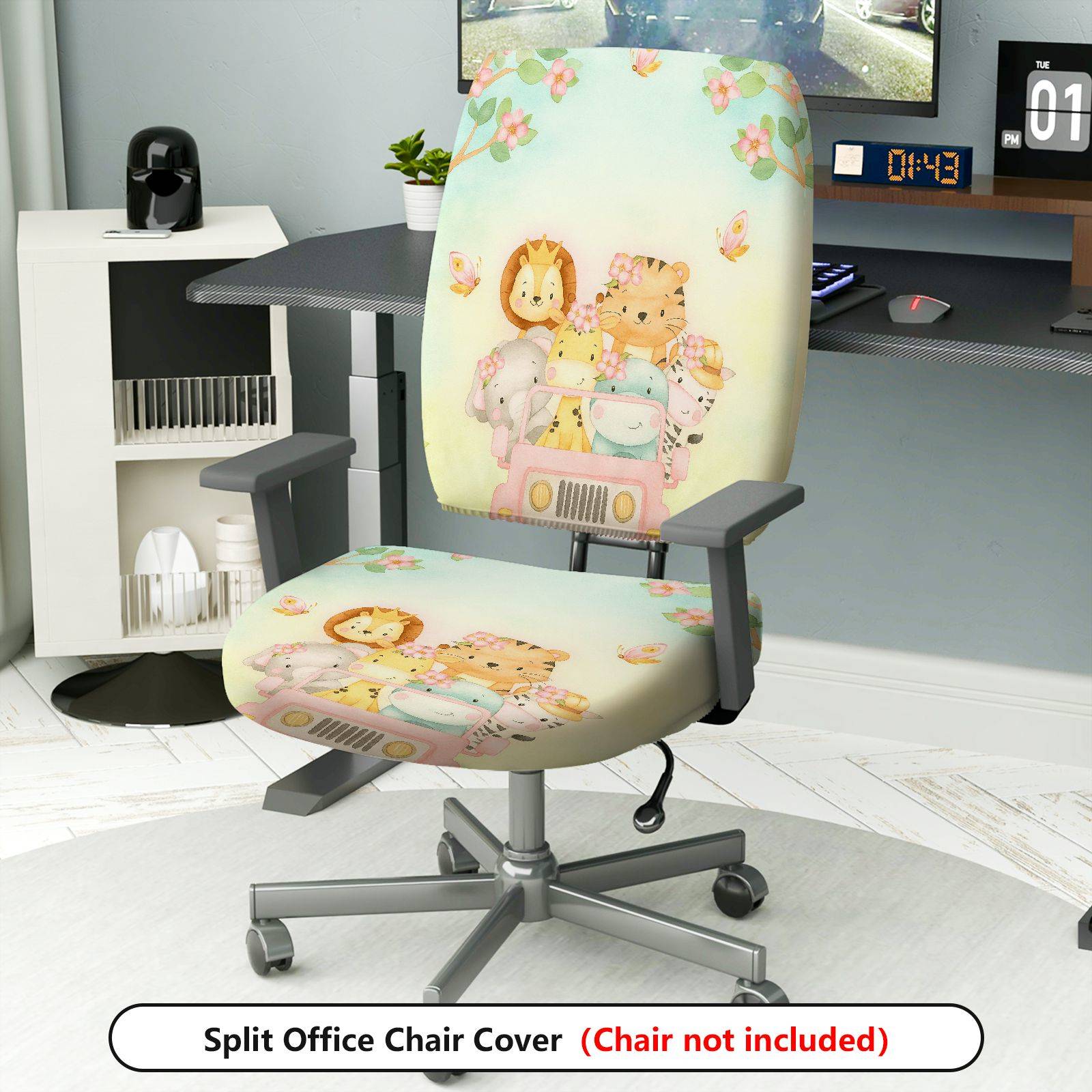 2-Piece Animal Floral Car Journey Spring  Computer Chair Cover Set, Seat and Backrest