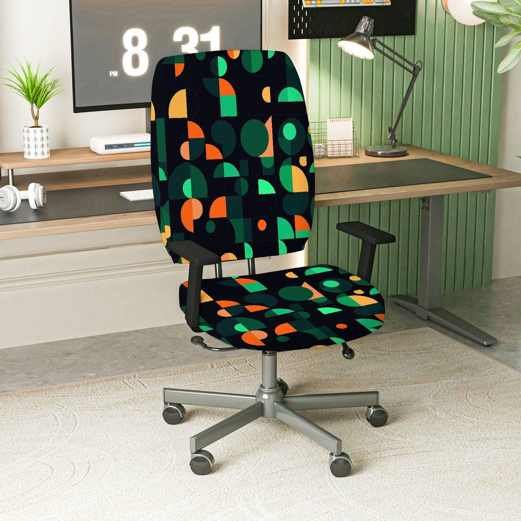 2-Piece Geometric Pattern Modern Art Colorful Vibrant Stylish  Computer Chair Cover Set, Seat and Backrest