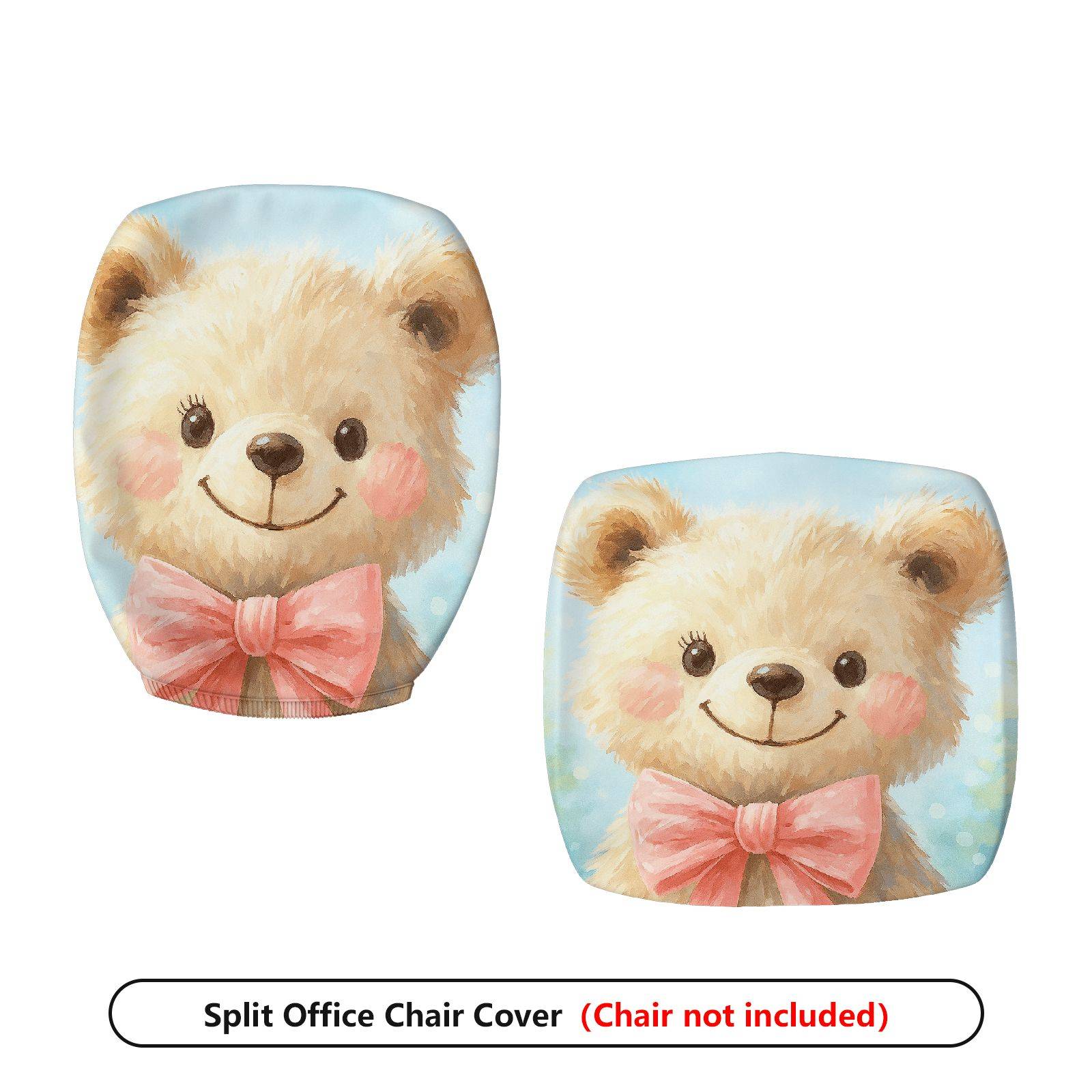 2-Piece Animal Cute Bow Smiling Bear Decorative  Computer Chair Cover Set, Seat and Backrest