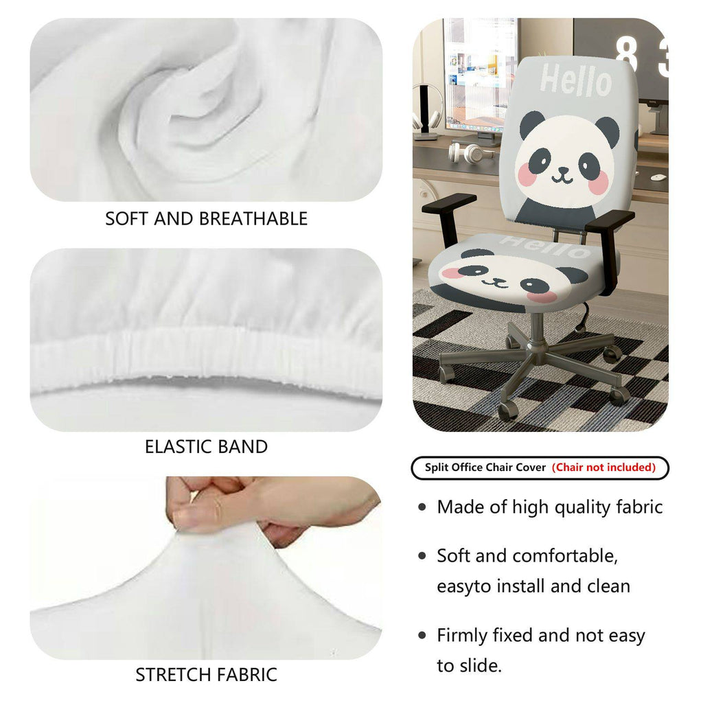 2-Piece Cute Panda Hello Animal Print  Computer Chair Cover Set, Seat and Backrest
