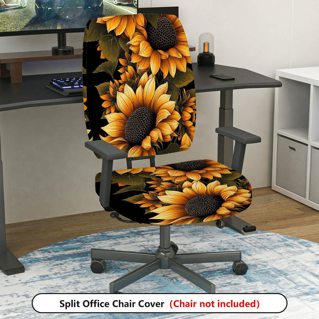 2-Piece sunflower floral pattern autumn sunburst yellow  Computer Chair Cover Set, Seat and Backrest
