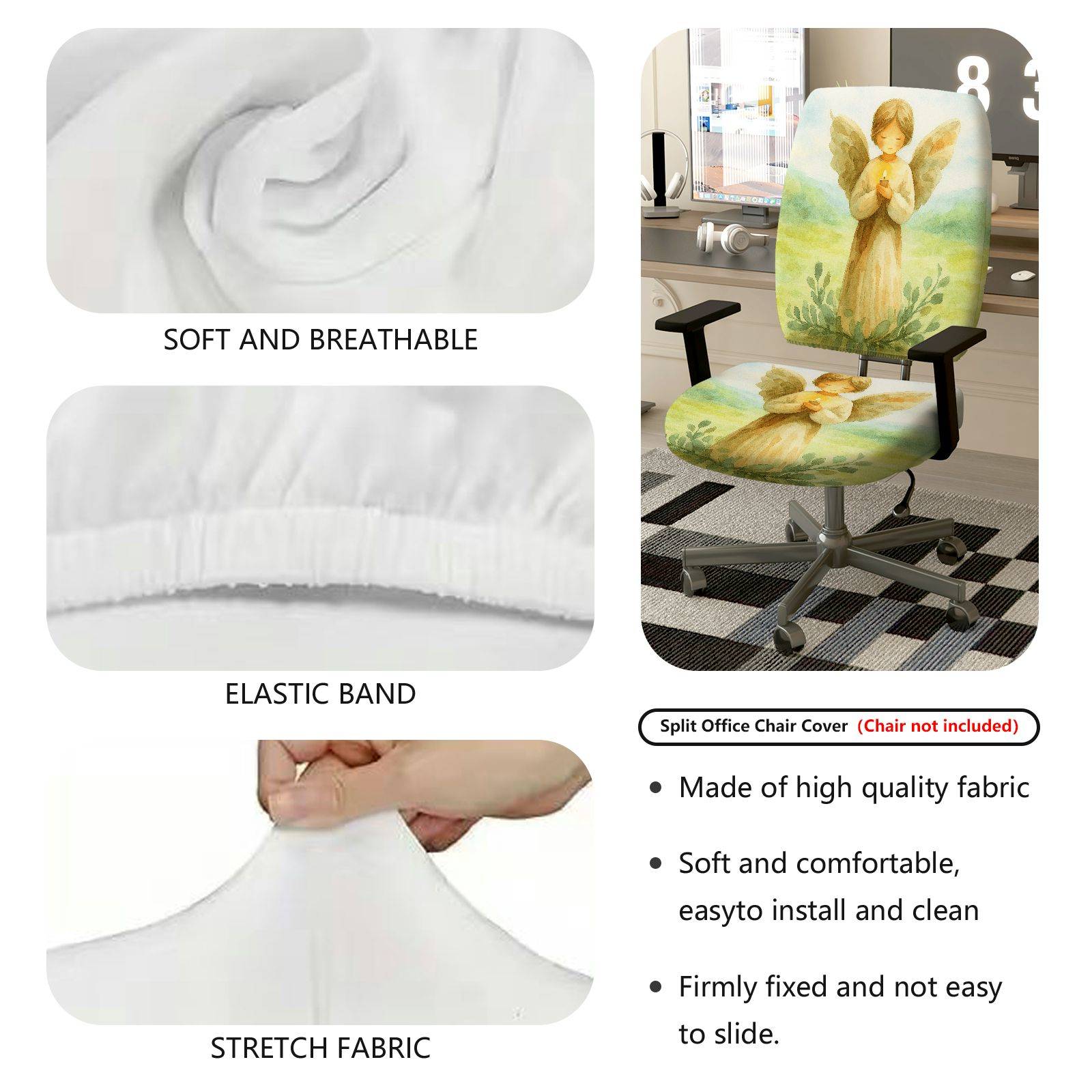 2-Piece Angel Wings Prayer Nature Art  Computer Chair Cover Set, Seat and Backrest