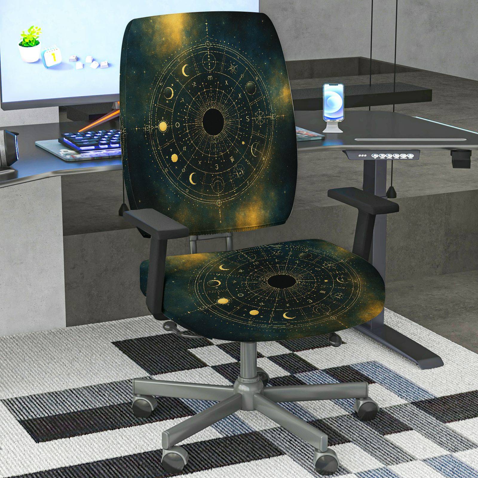 2-Piece Astrology Zodiac Celestial Moon Galaxy  Computer Chair Cover Set, Seat and Backrest