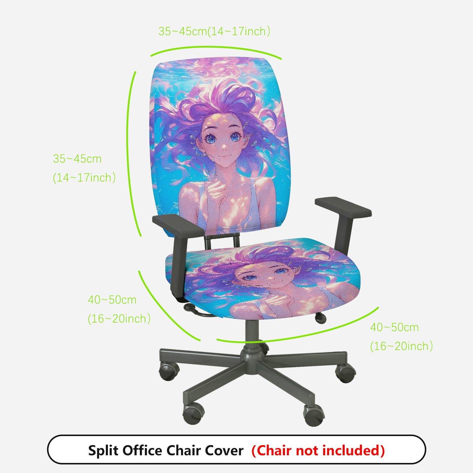 2-Piece Anime Fantasy Girl Colorful Art  Computer Chair Cover Set, Seat and Backrest