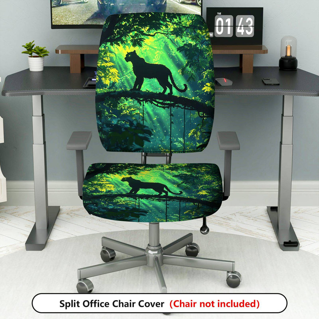 2-Piece Jungle Leopard Animal Forest Green Nature  Computer Chair Cover Set, Seat and Backrest