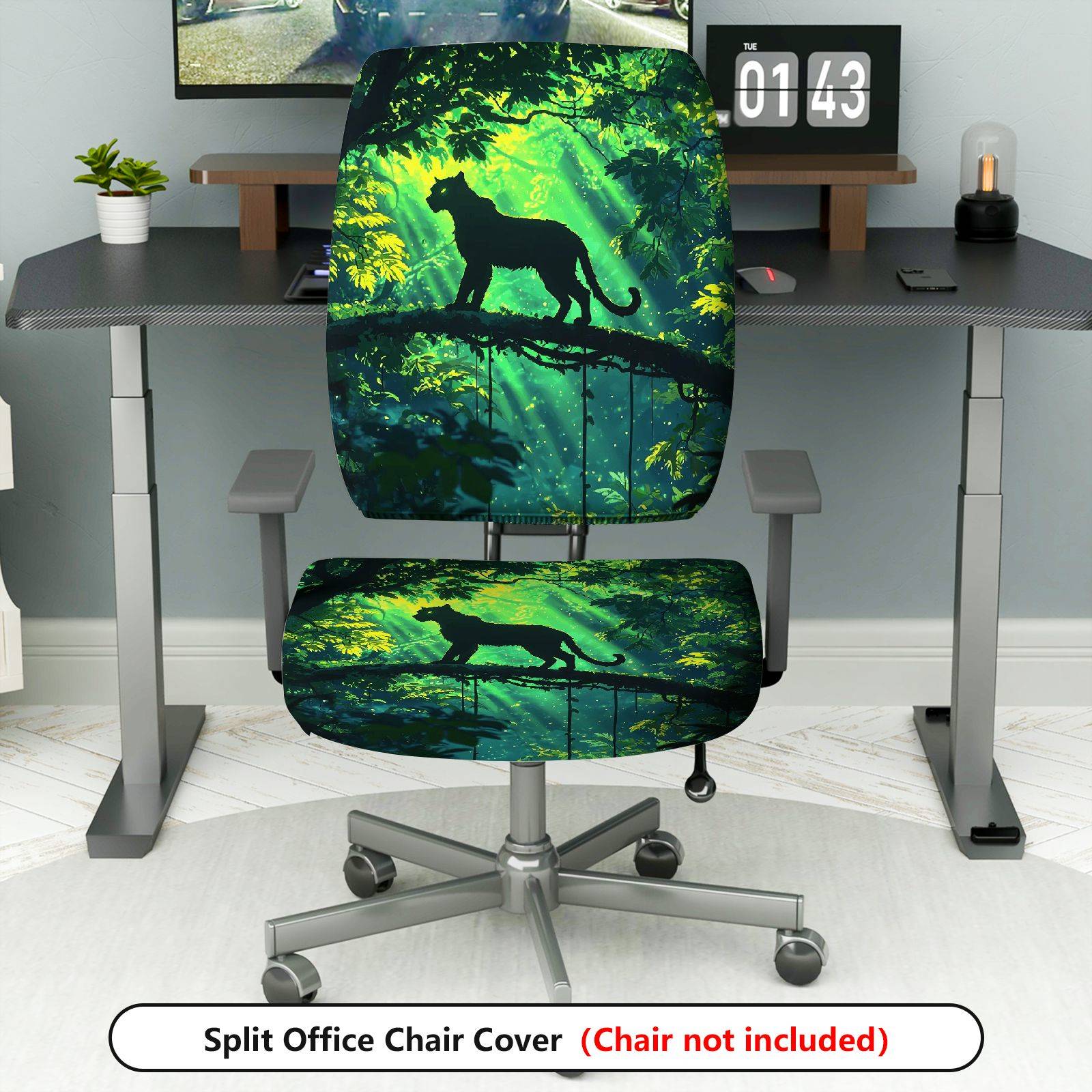 2-Piece Jungle Leopard Animal Forest Green Nature  Computer Chair Cover Set, Seat and Backrest