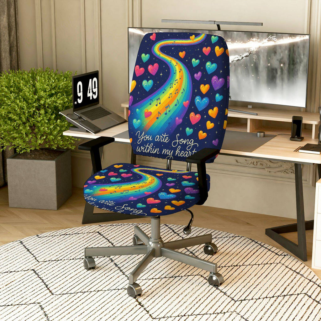 2-Piece Artistic Colorful Heart Rainbow Music Inspirational  Computer Chair Cover Set, Seat and Backrest