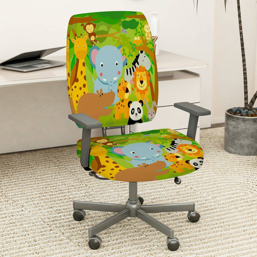 2-Piece Jungle Safari Animal Zoo  Computer Chair Cover Set, Seat and Backrest