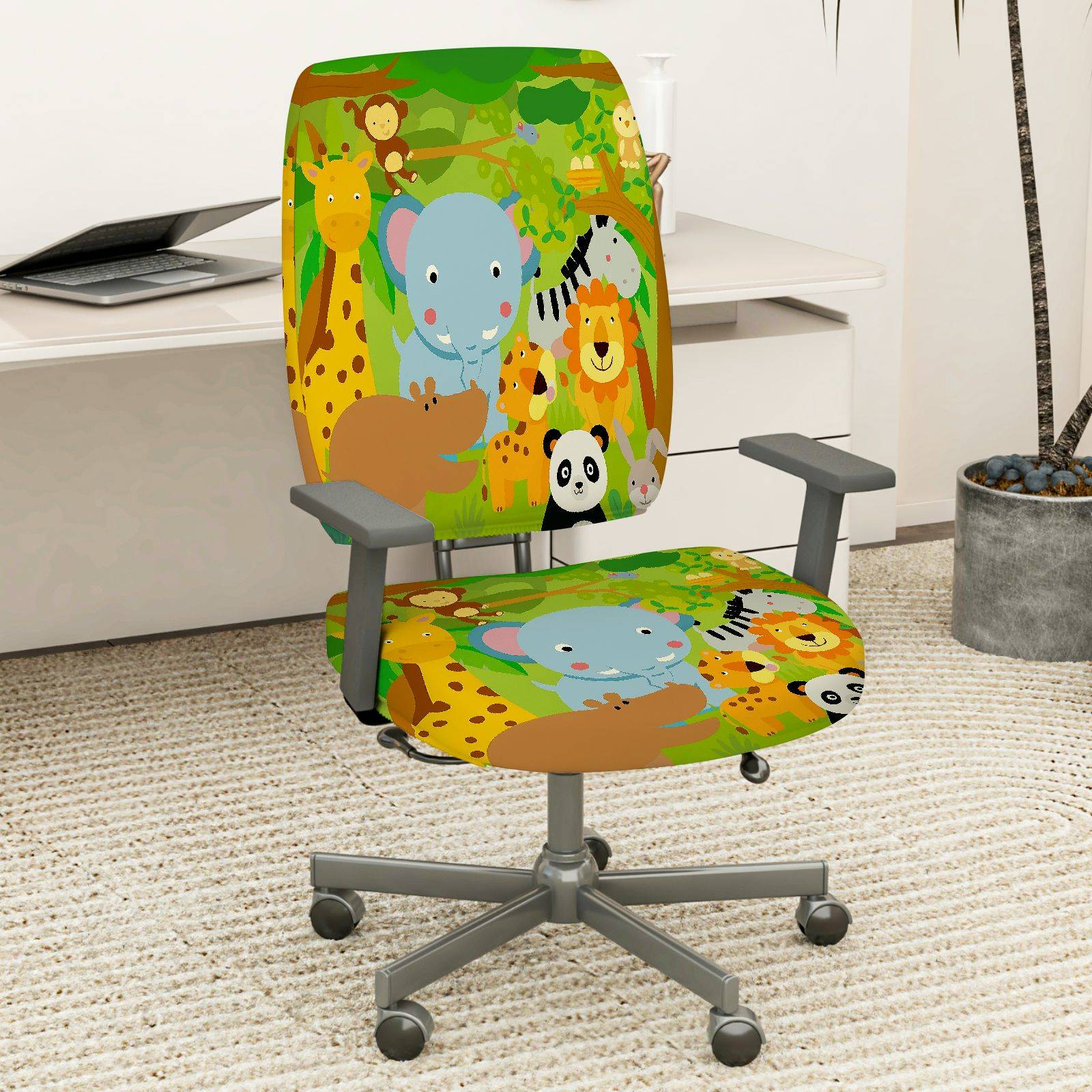 2-Piece Jungle Safari Animal Zoo  Computer Chair Cover Set, Seat and Backrest