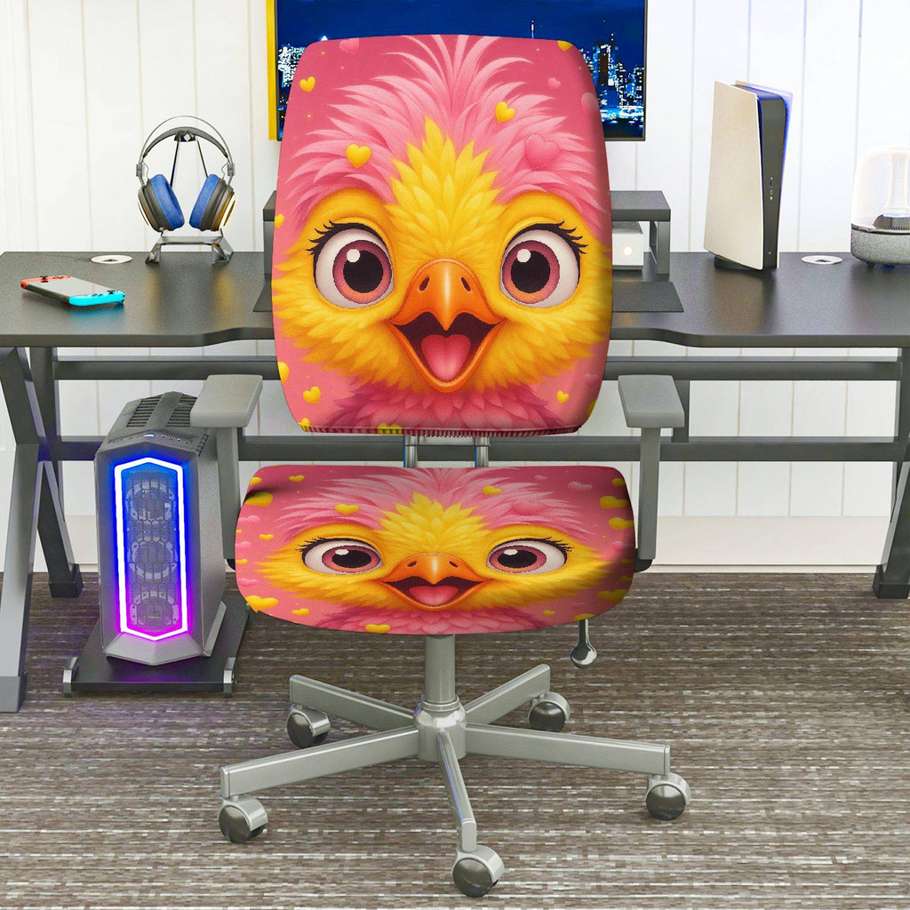 2-Piece Animal Pink Yellow Heart Cute  Computer Chair Cover Set, Seat and Backrest