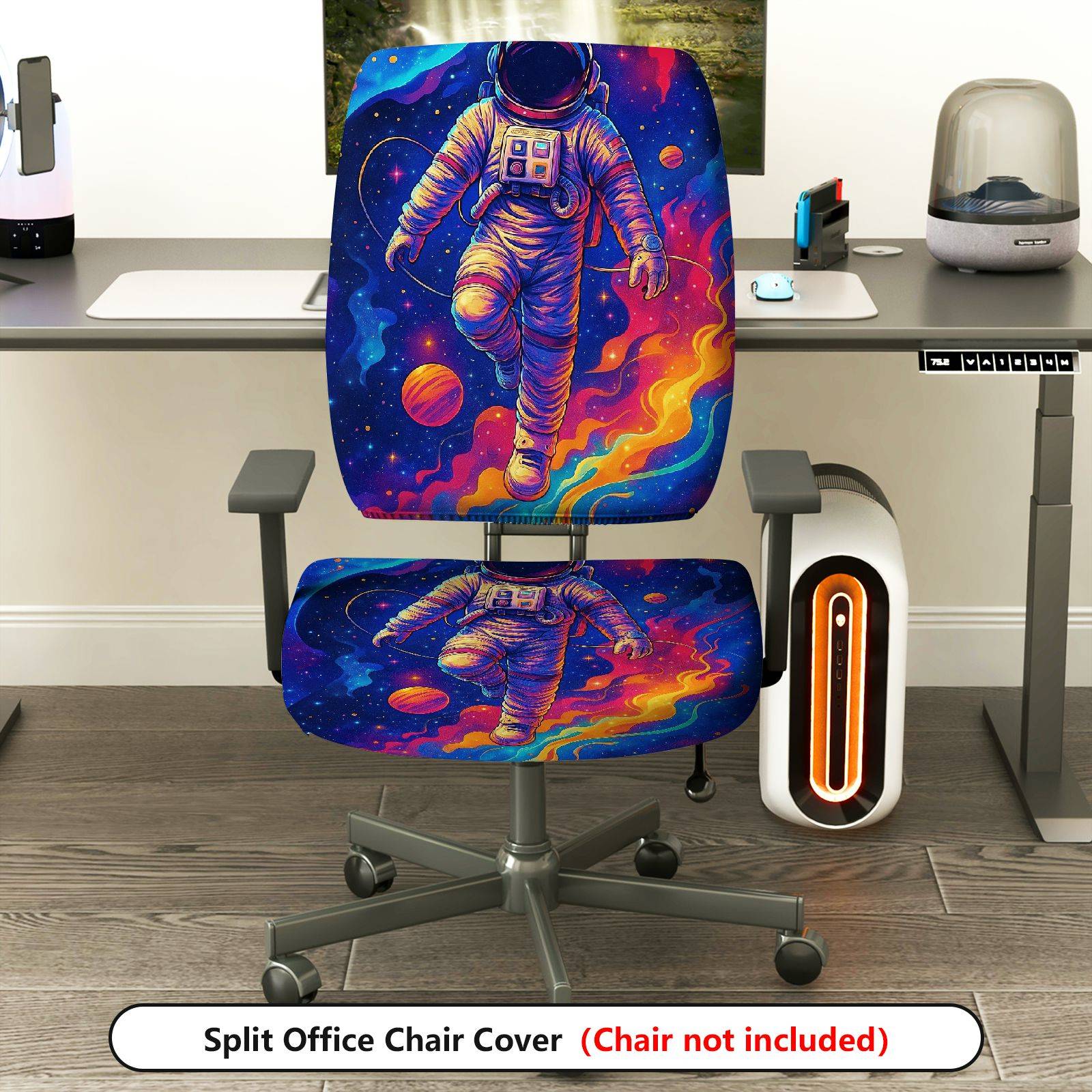 2-Piece Astronaut Galaxy Space Colorful Planet  Computer Chair Cover Set, Seat and Backrest