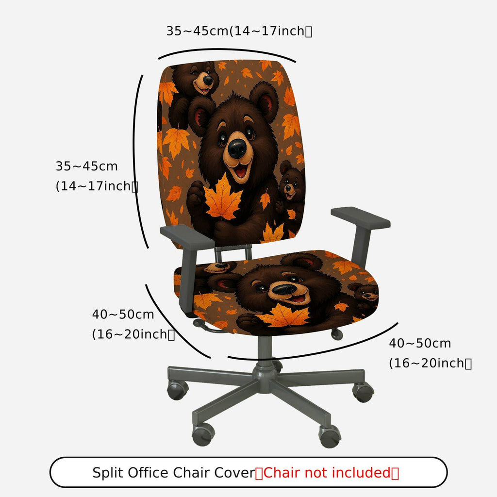 2-Piece Autumn Bear Warm Cozy Fun  Computer Chair Cover Set, Seat and Backrest