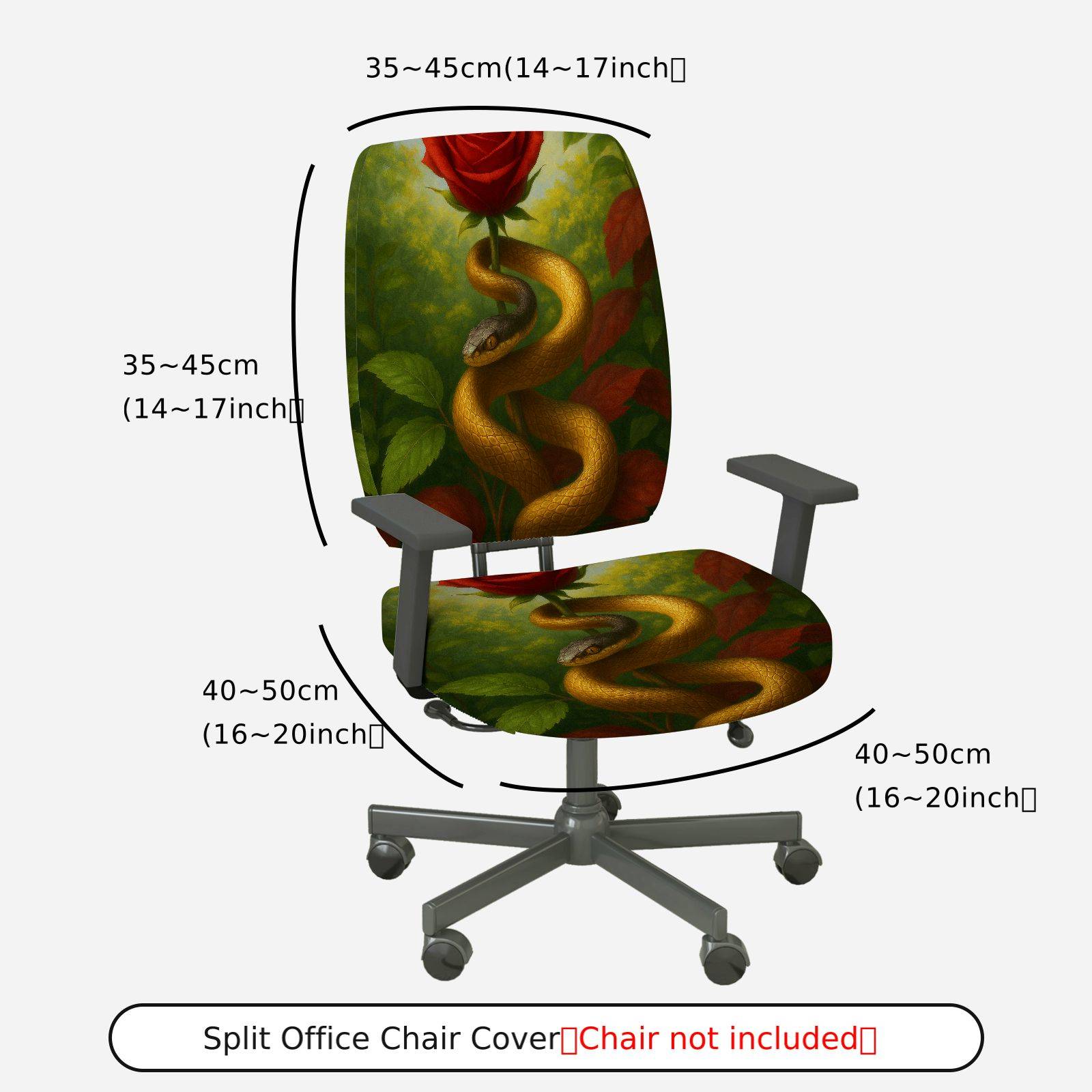 2-Piece Artistic Snake Rose Nature Decorative Vibrant  Computer Chair Cover Set, Seat and Backrest