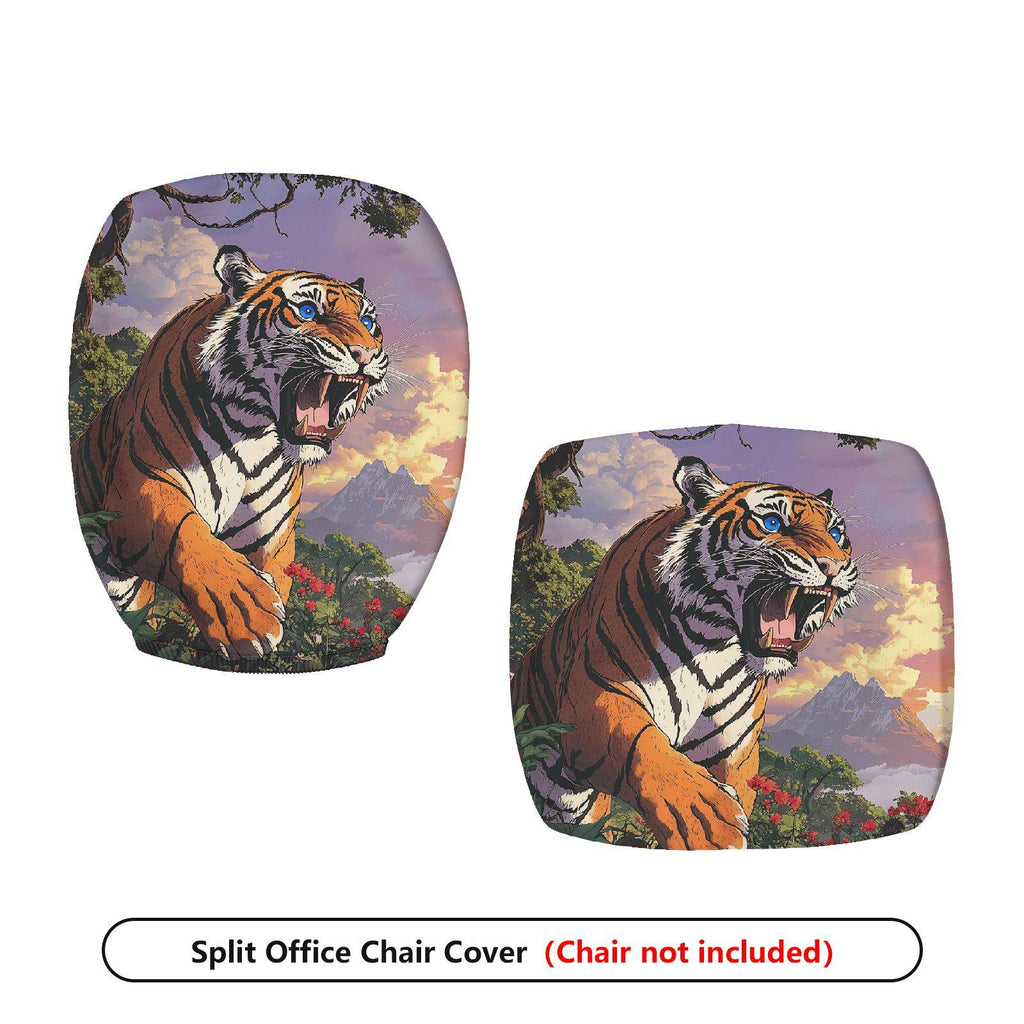 2-Piece Tiger Jungle Forest Animal Print  Computer Chair Cover Set, Seat and Backrest