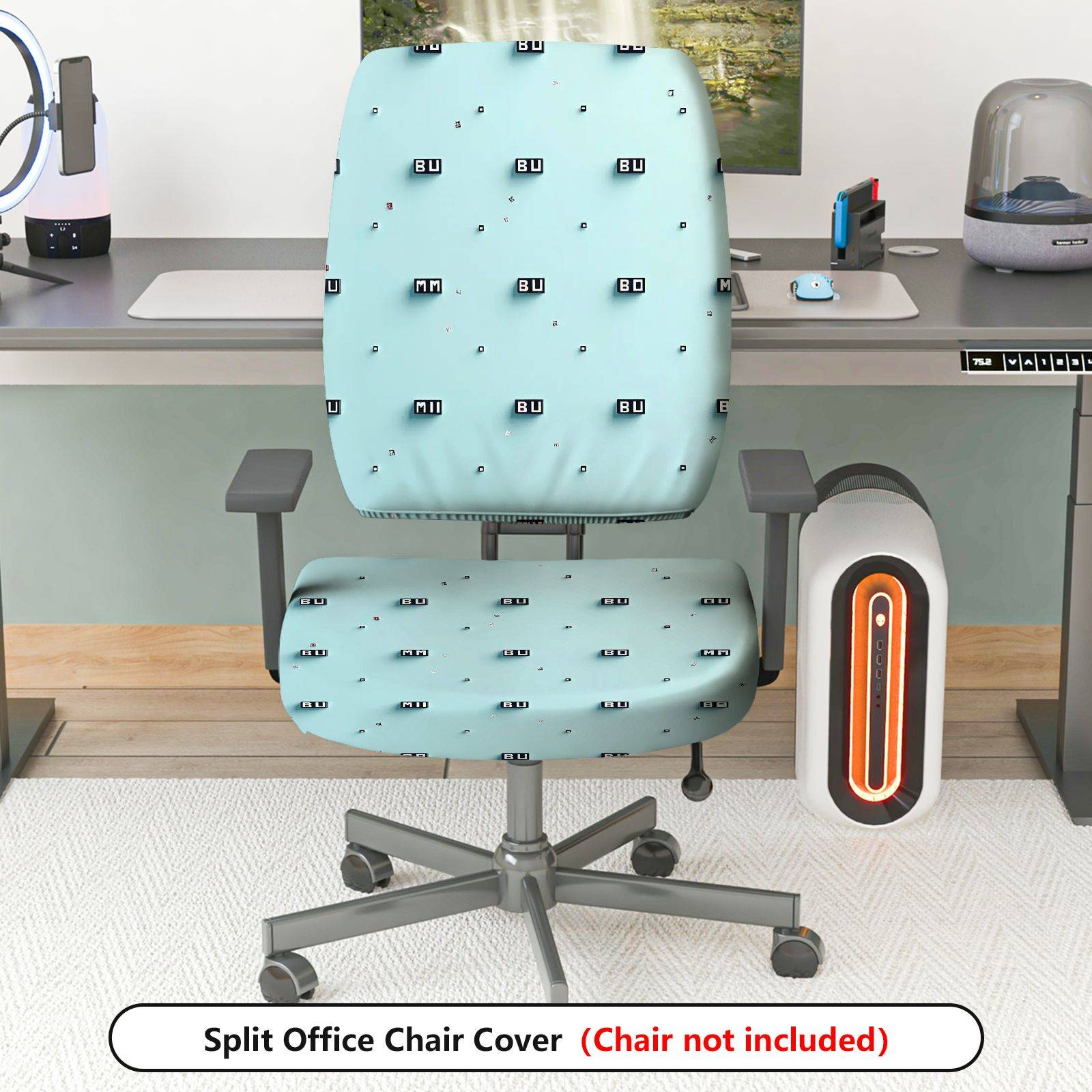 2-Piece Blue Abstract Letter Geometric Simple  Computer Chair Cover Set, Seat and Backrest