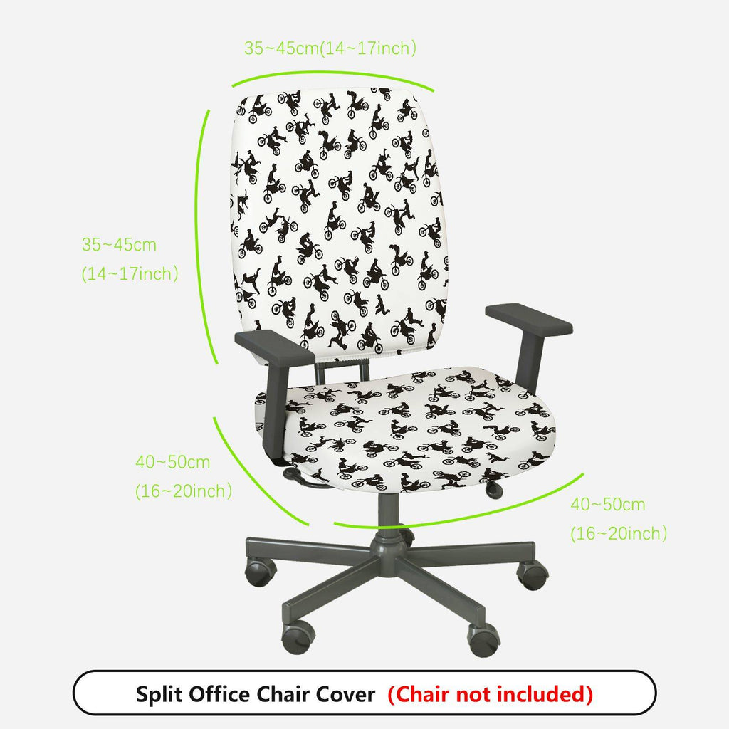 2-Piece Motorcycle Stunt Black White Pattern  Computer Chair Cover Set, Seat and Backrest