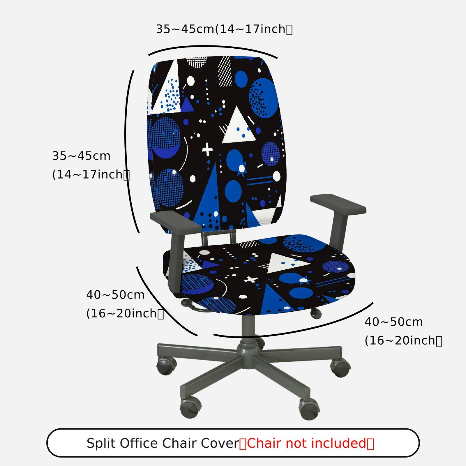 2-Piece Geometric Blue Black White Modern Minimalist Abstract  Computer Chair Cover Set, Seat and Backrest