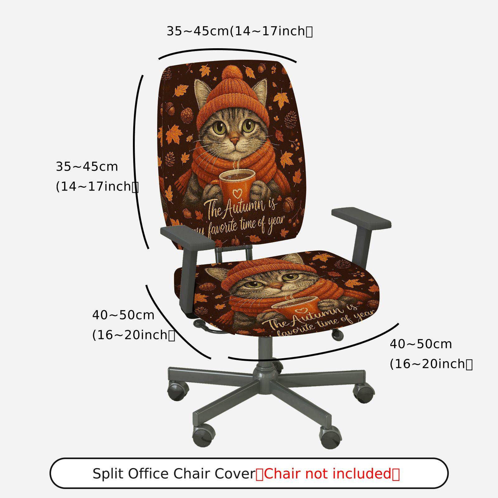 2-Piece Autumn Cat Coffee Leaves Cozy  Computer Chair Cover Set, Seat and Backrest
