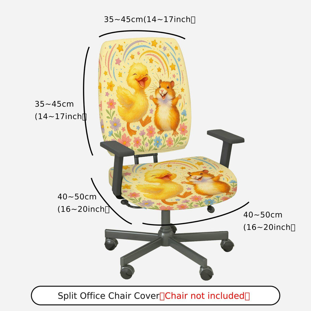 2-Piece Adorable Animal Rainbow Floral Star  Computer Chair Cover Set, Seat and Backrest