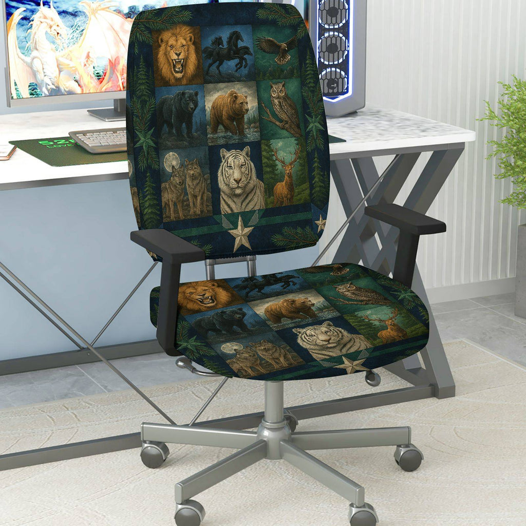 2-Piece Animal forest star nature wildlife  Computer Chair Cover Set, Seat and Backrest