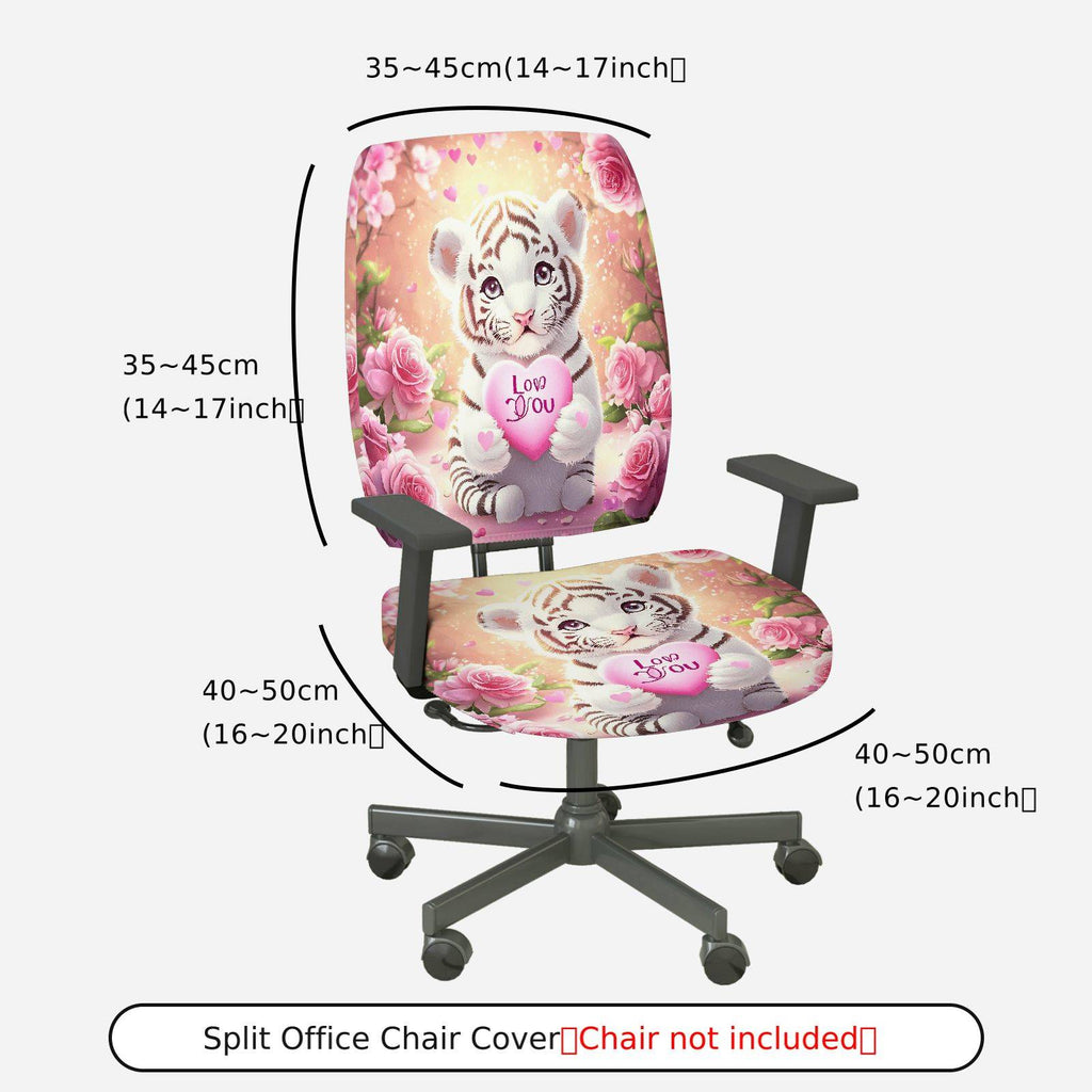 2-Piece Cute Animal Valentine's Day Romantic Floral Love Theme  Computer Chair Cover Set, Seat and Backrest