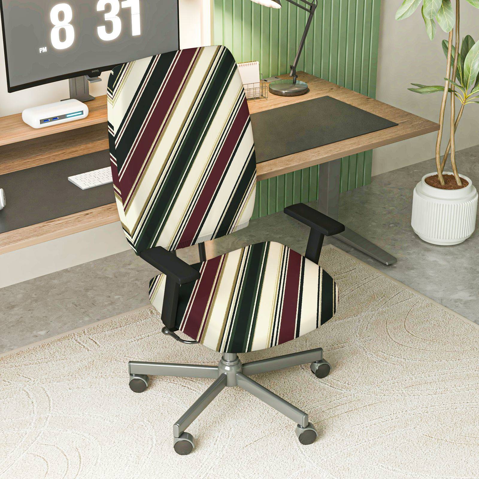 2-Piece Striped Colorful Geometric Modern Stylish  Computer Chair Cover Set, Seat and Backrest