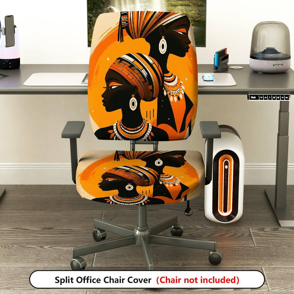 2-Piece African Tribal Art Yellow Black Orange Stylish  Computer Chair Cover Set, Seat and Backrest