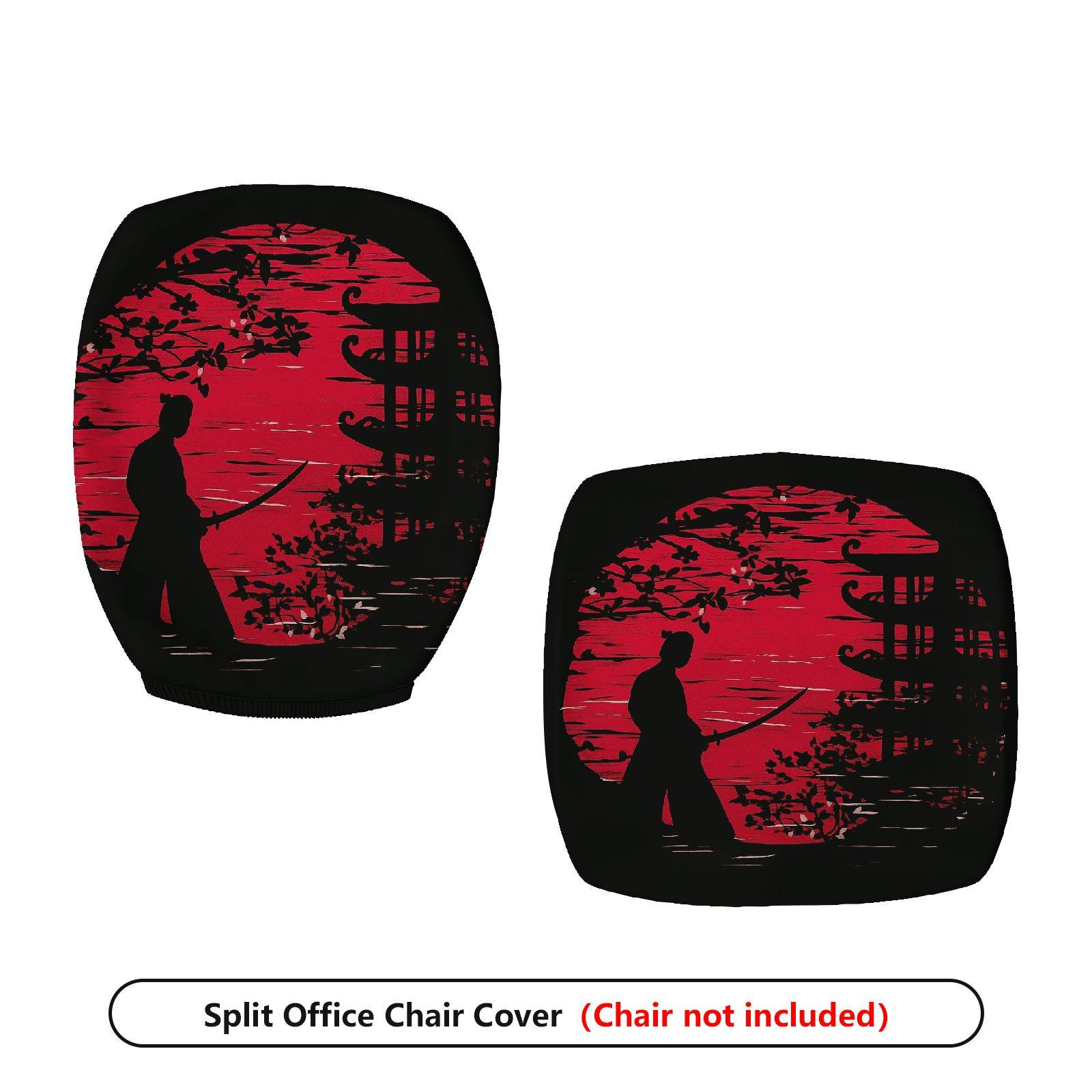 2-Piece Samurai Sunset Japanese Art Red Black  Computer Chair Cover Set, Seat and Backrest