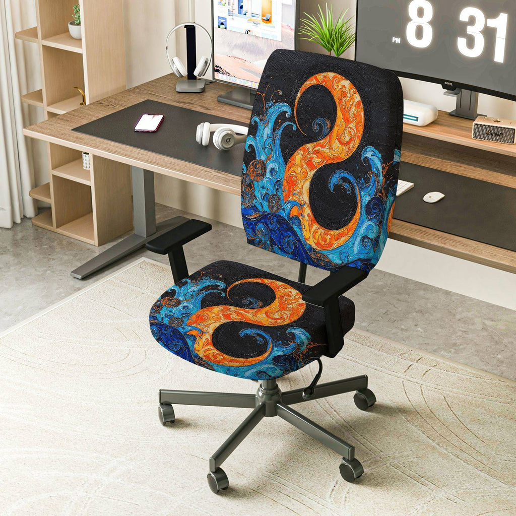 2-Piece Abstract Artistic Vibrant Swirl Water Wave  Computer Chair Cover Set, Seat and Backrest