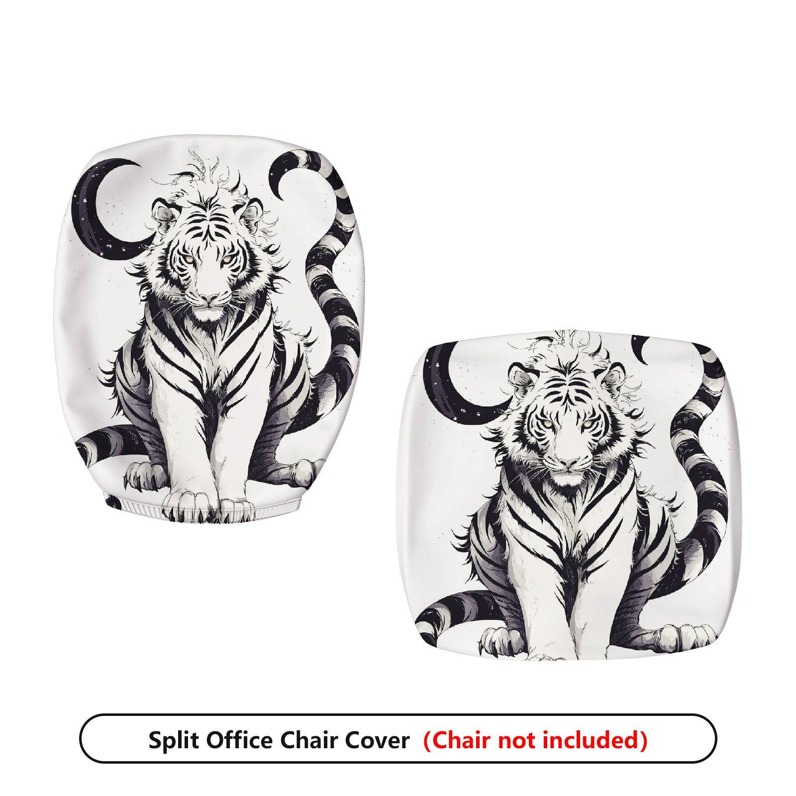 2-Piece Tiger Stripes Black White Moon Artistic  Computer Chair Cover Set, Seat and Backrest