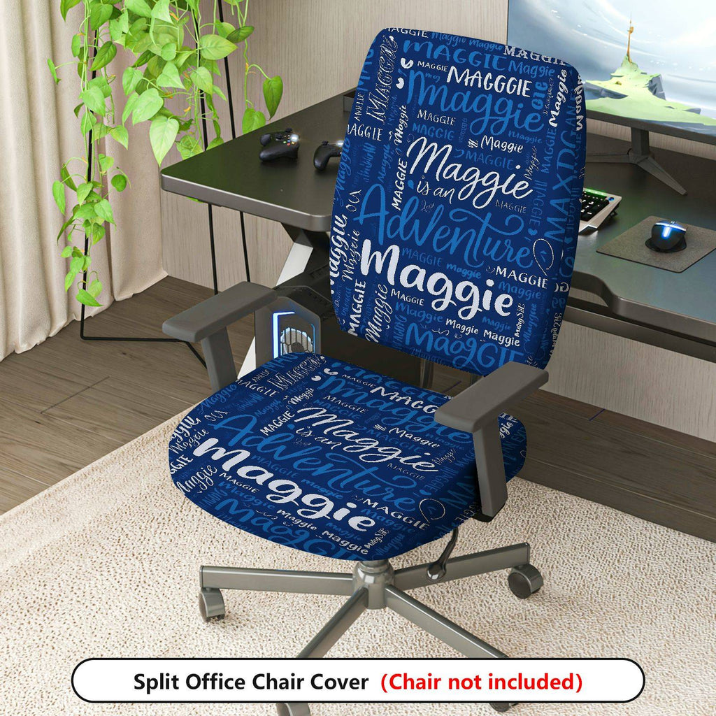 2-Piece Adventure Maggie Blue Letter Pattern  Computer Chair Cover Set, Seat and Backrest