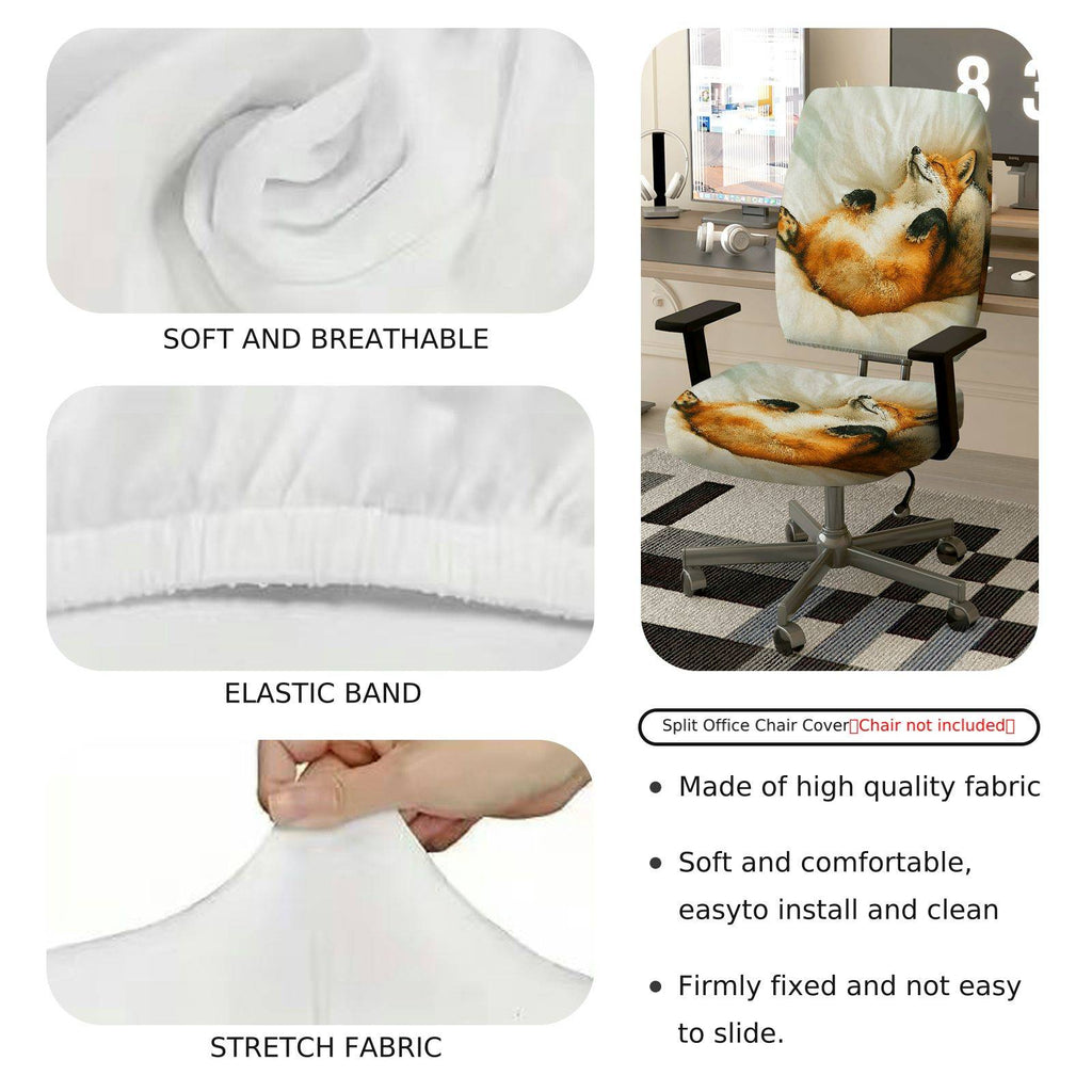 2-Piece Animal Fox Relaxing Cozy Printed  Computer Chair Cover Set, Seat and Backrest