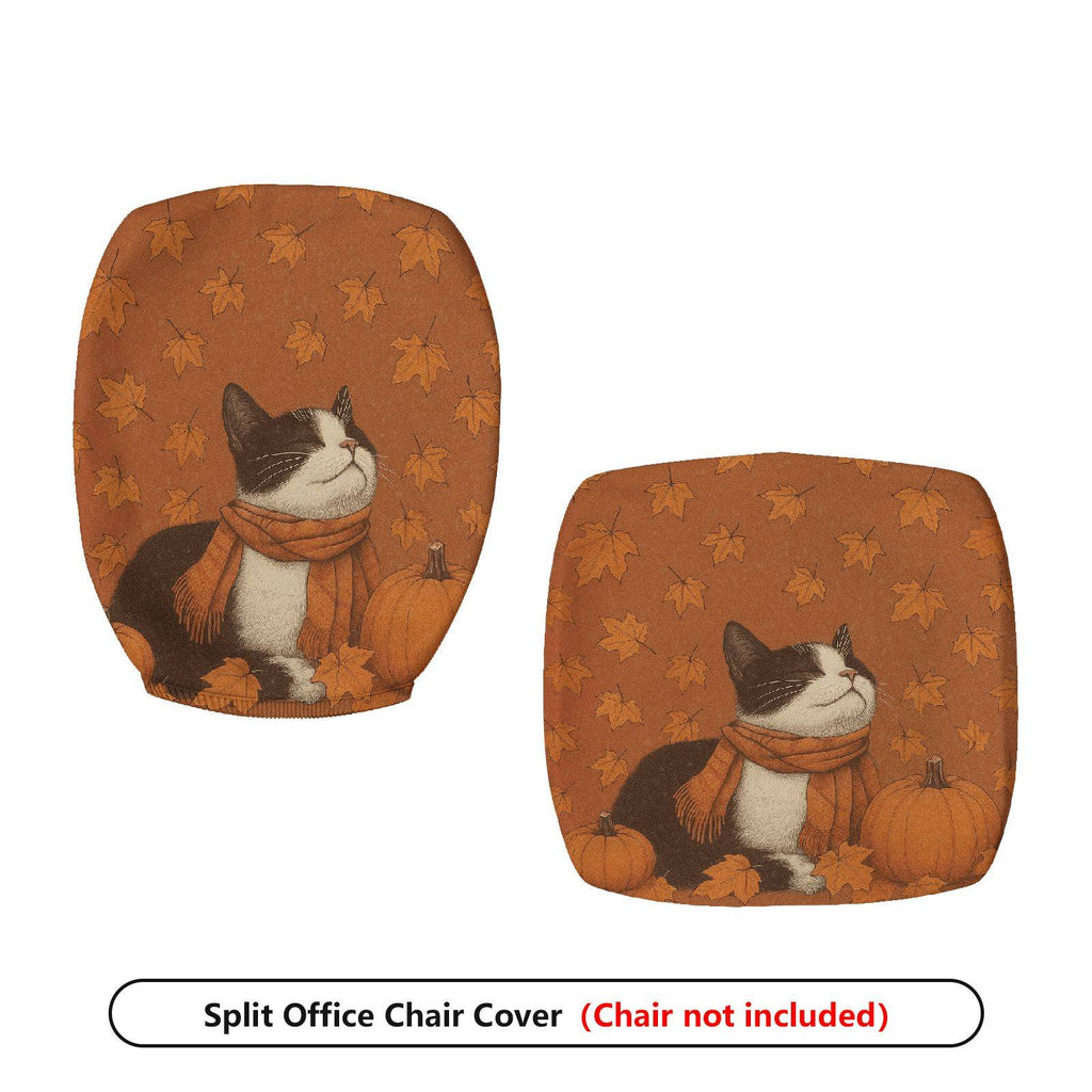 2-Piece Autumn Cat Pumpkin Leaves Thanksgiving  Computer Chair Cover Set, Seat and Backrest