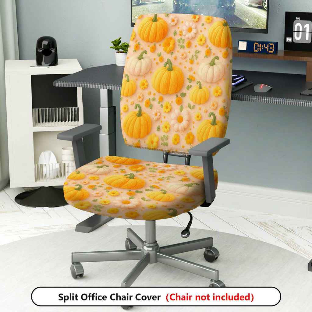 2-Piece Autumn Pumpkin Floral Thanksgiving Harvest  Computer Chair Cover Set, Seat and Backrest