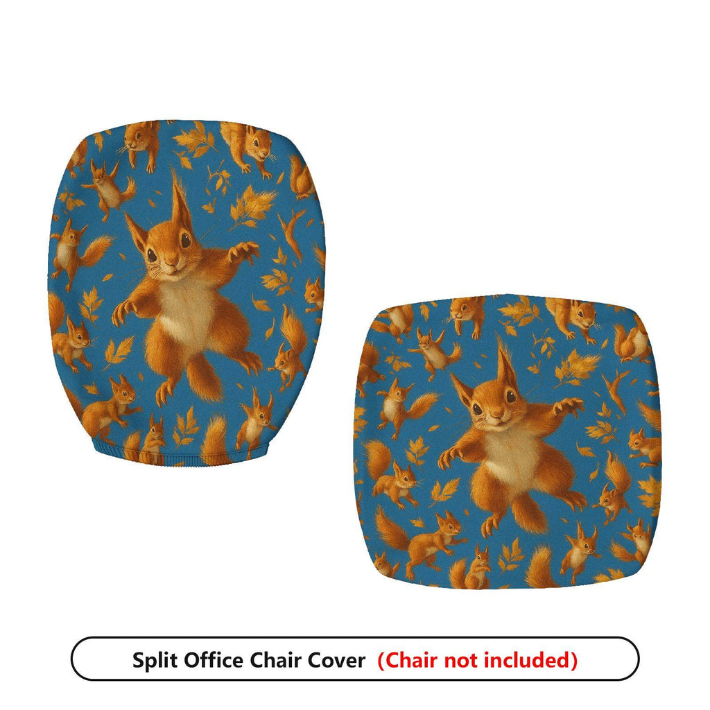 2-Piece Animal Squirrel Leaf Pattern  Computer Chair Cover Set, Seat and Backrest