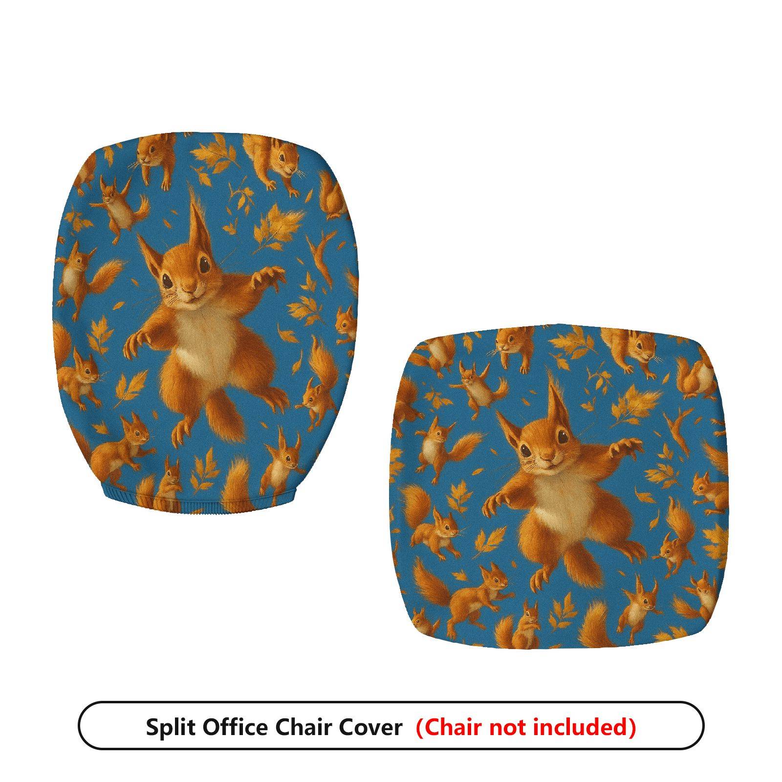 2-Piece Animal Squirrel Leaf Pattern  Computer Chair Cover Set, Seat and Backrest