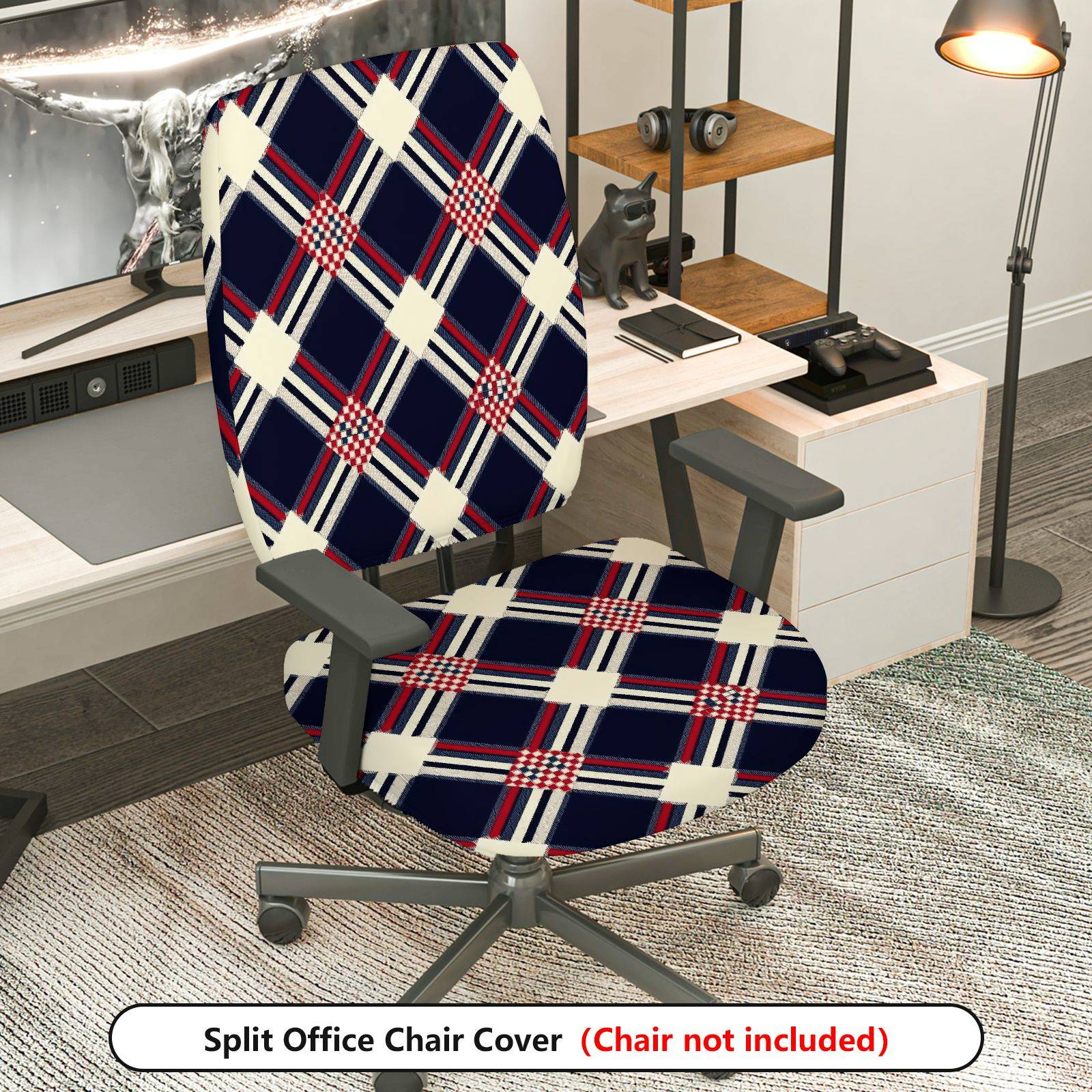 2-Piece Argyle Plaid Geometric Classic Decorative  Computer Chair Cover Set, Seat and Backrest