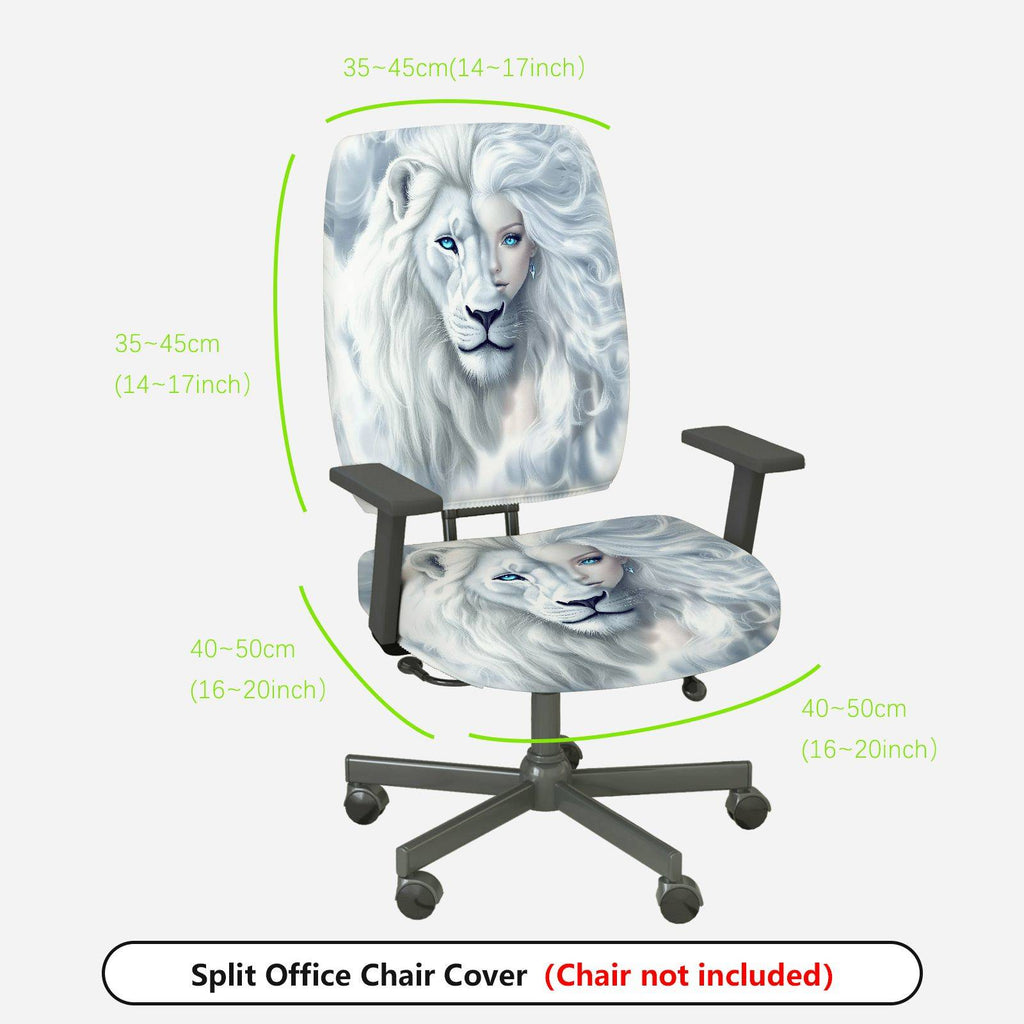 2-Piece White Lion Animal Print Artistic Elegant Bold  Computer Chair Cover Set, Seat and Backrest