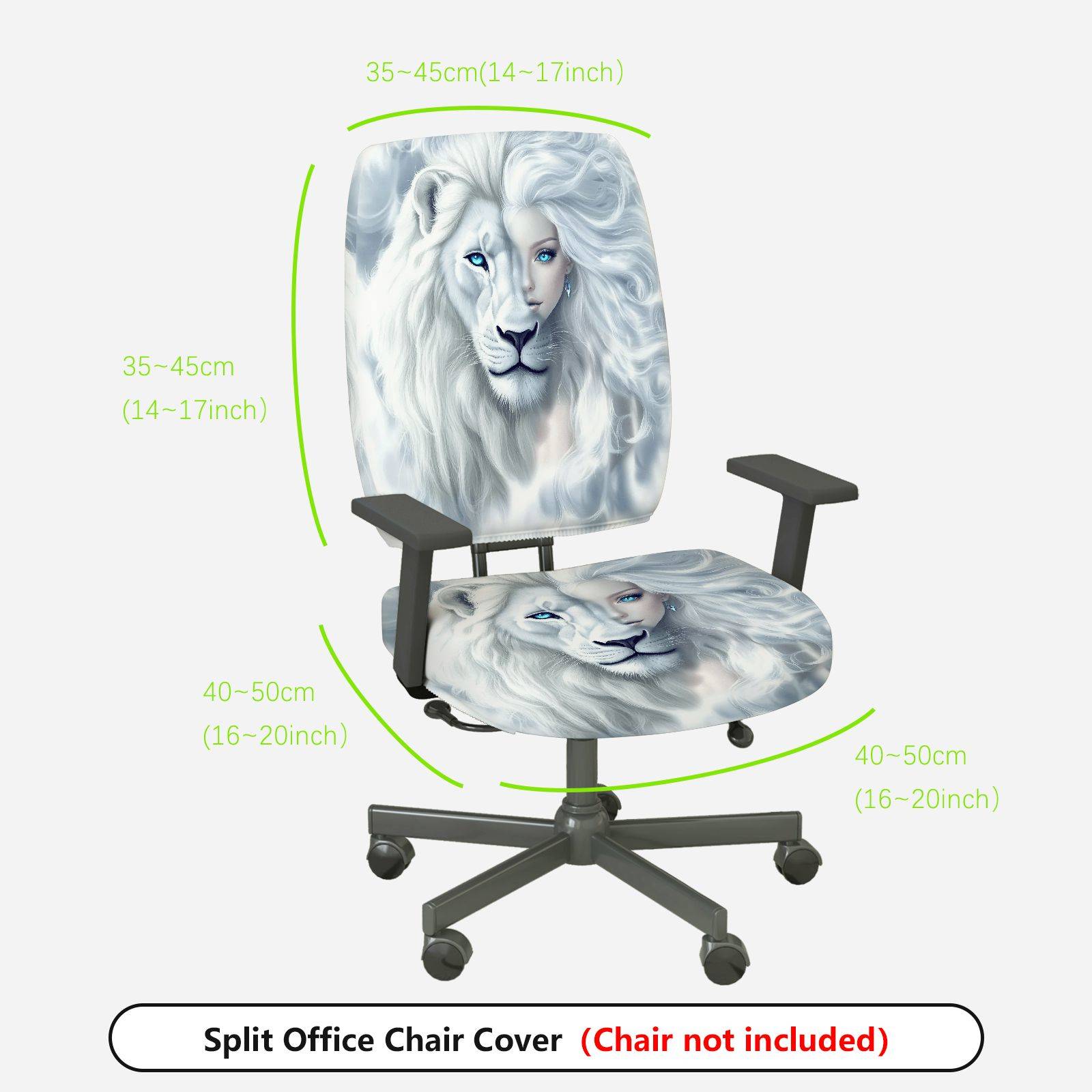 2-Piece White Lion Animal Print Artistic Elegant Bold  Computer Chair Cover Set, Seat and Backrest