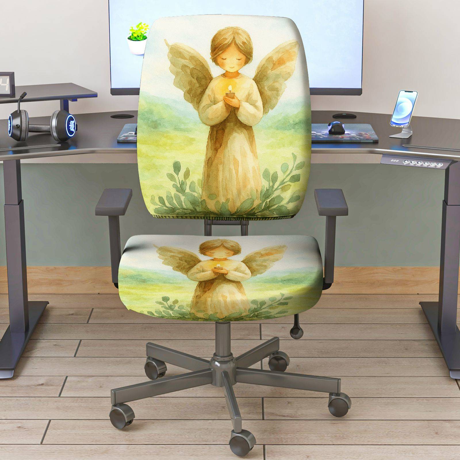 2-Piece Angel Wings Prayer Nature Art  Computer Chair Cover Set, Seat and Backrest