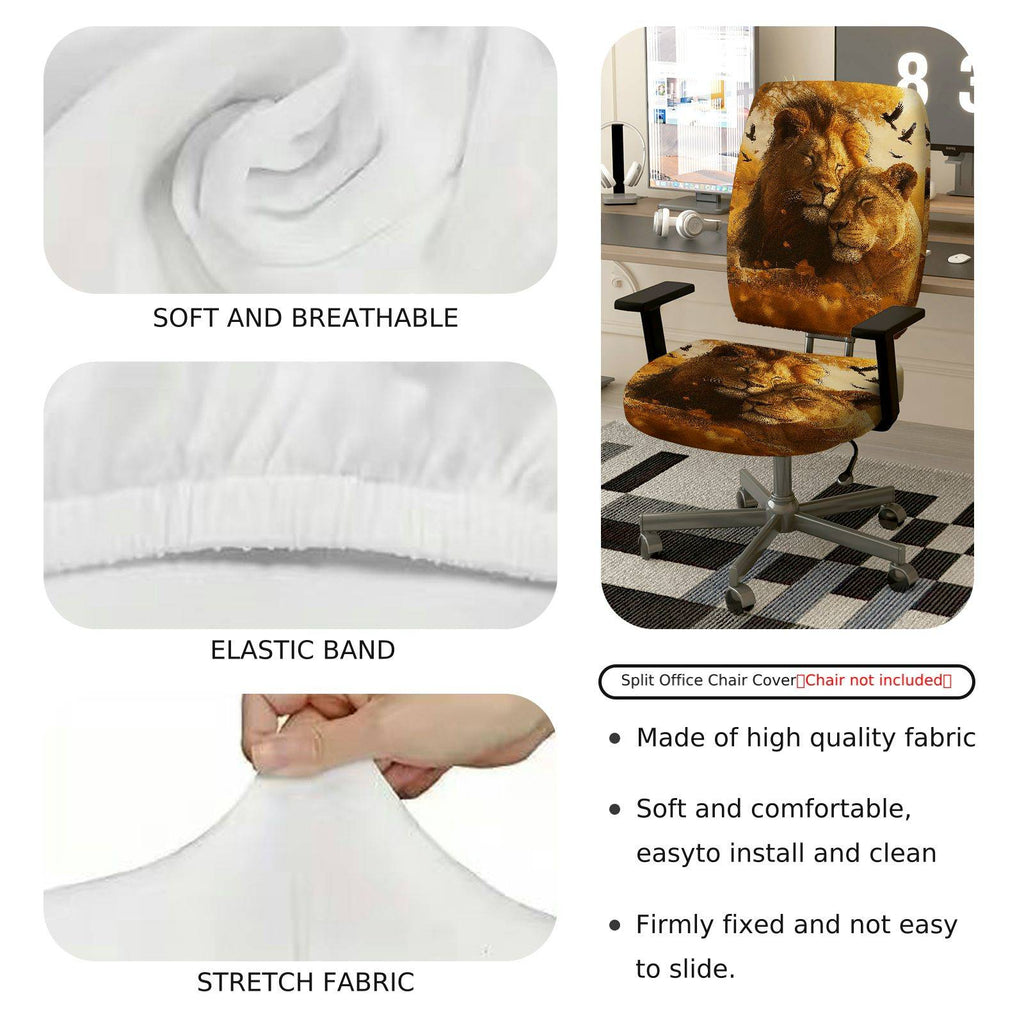 2-Piece Animal Lion Nature Wildlife Love  Computer Chair Cover Set, Seat and Backrest