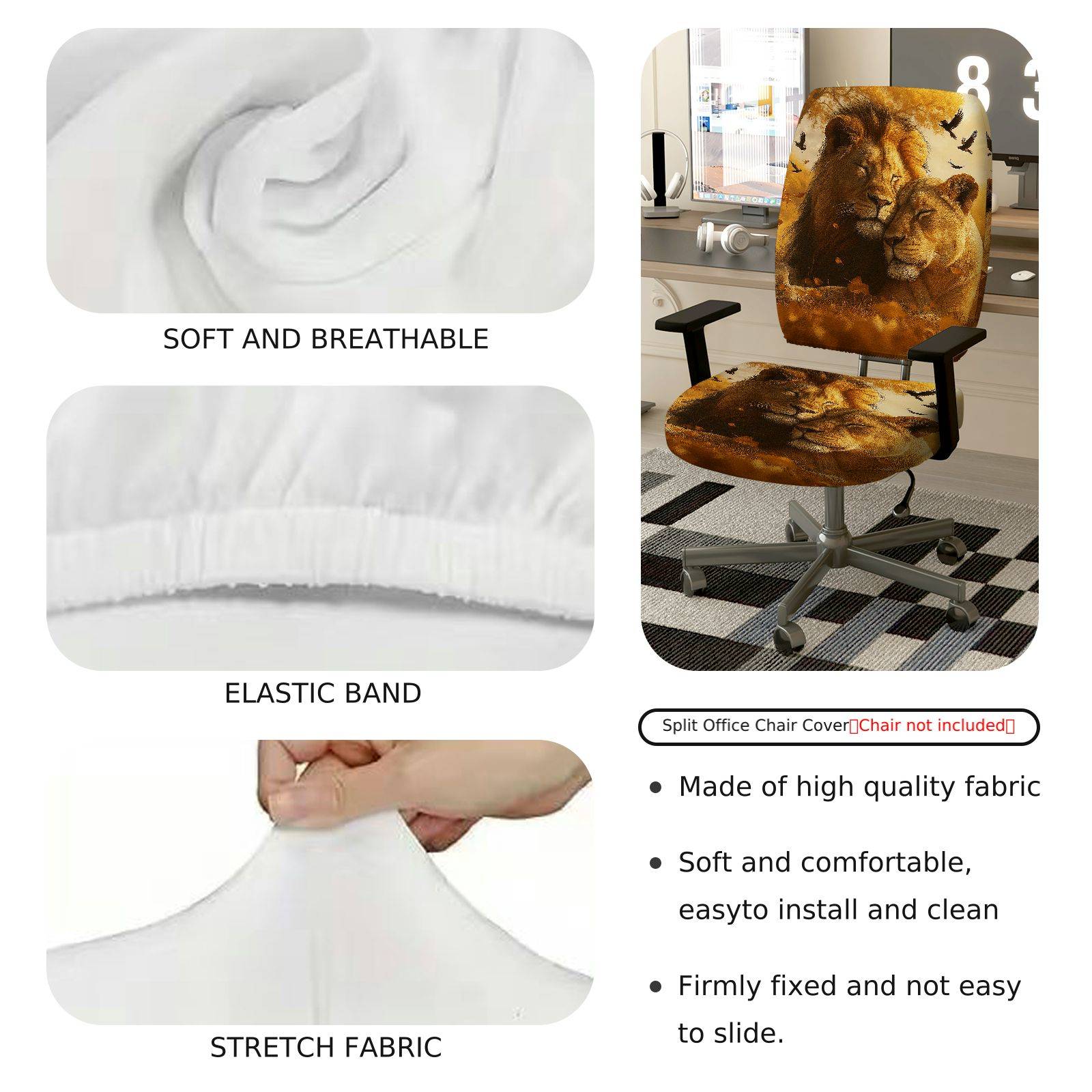 2-Piece Animal Lion Nature Wildlife Love  Computer Chair Cover Set, Seat and Backrest