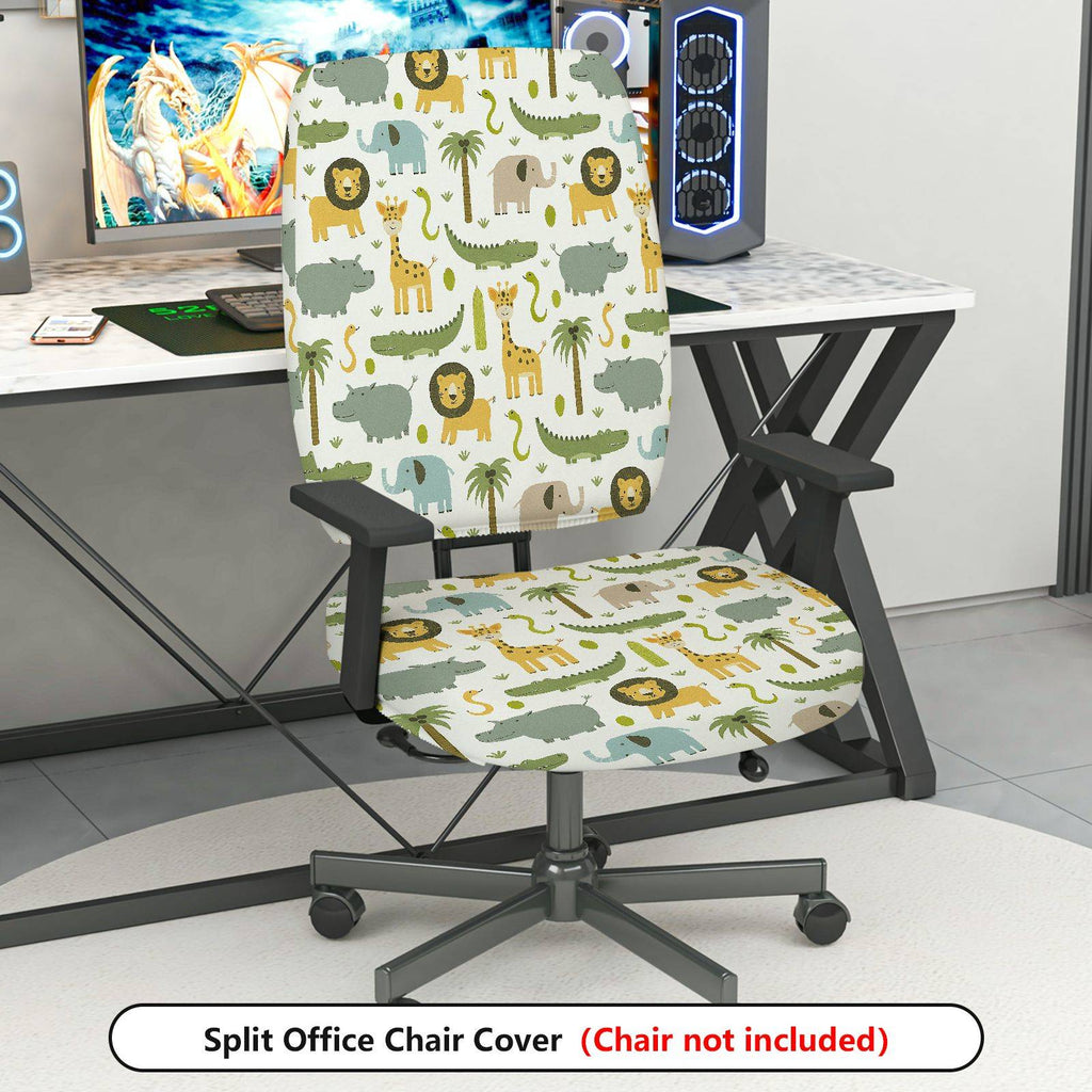 2-Piece Animal Safari Jungle Wildlife Nature  Computer Chair Cover Set, Seat and Backrest